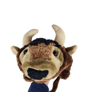 Bison Buffalo Bull Hat Plush Animal Costume Ear Flap Winter Hat